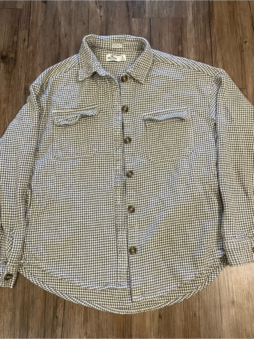 Hollister Beige & Black Houndstooth Lightweight Shirt Jacket